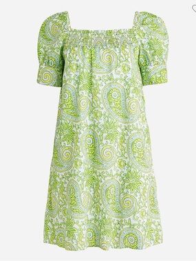 SZ Blockprints X J.Crew squareneck puff-sleeve mini dress in citrus paisley